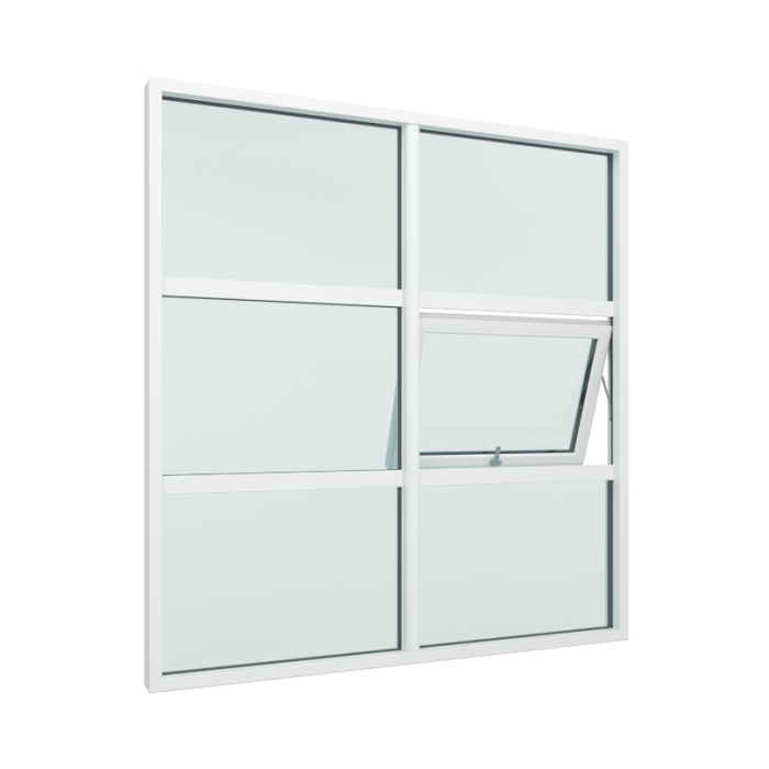 Glasparti 2-luft med 1x3 glasfält och glidhängda fönster mitten i vänster sida