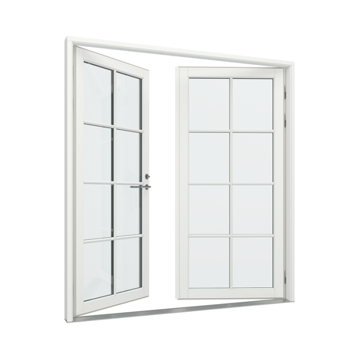 Pardörrar med 2x4 glasfält i varje dörr