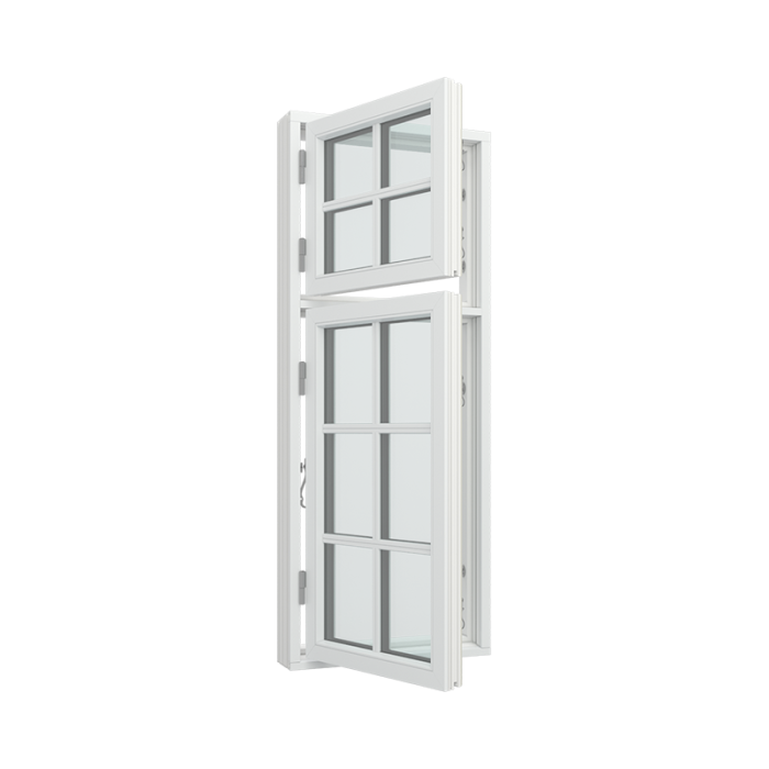 Flaggfönster 1-luft med 2x2 glasfält överst och 2x3 glasfält nedan