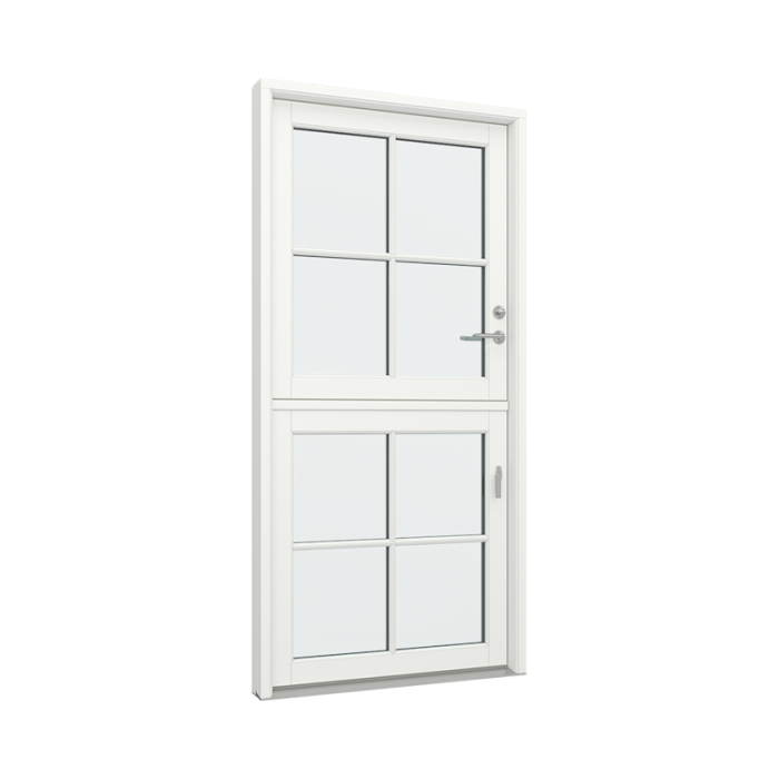 Stalldörr med 2x2 glasfält i var halvdel