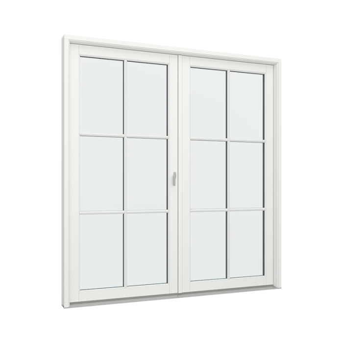 Dubbel altandörr med 2x3 glasfält i varje dörr