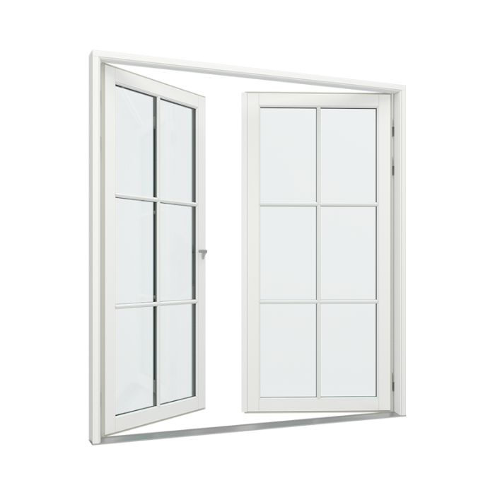 Dubbel altandörr med 2x3 glasfält i varje dörr